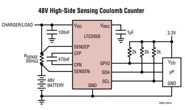 应用电路图 - Analog Devices Inc. LTC2959电池电量监测计
